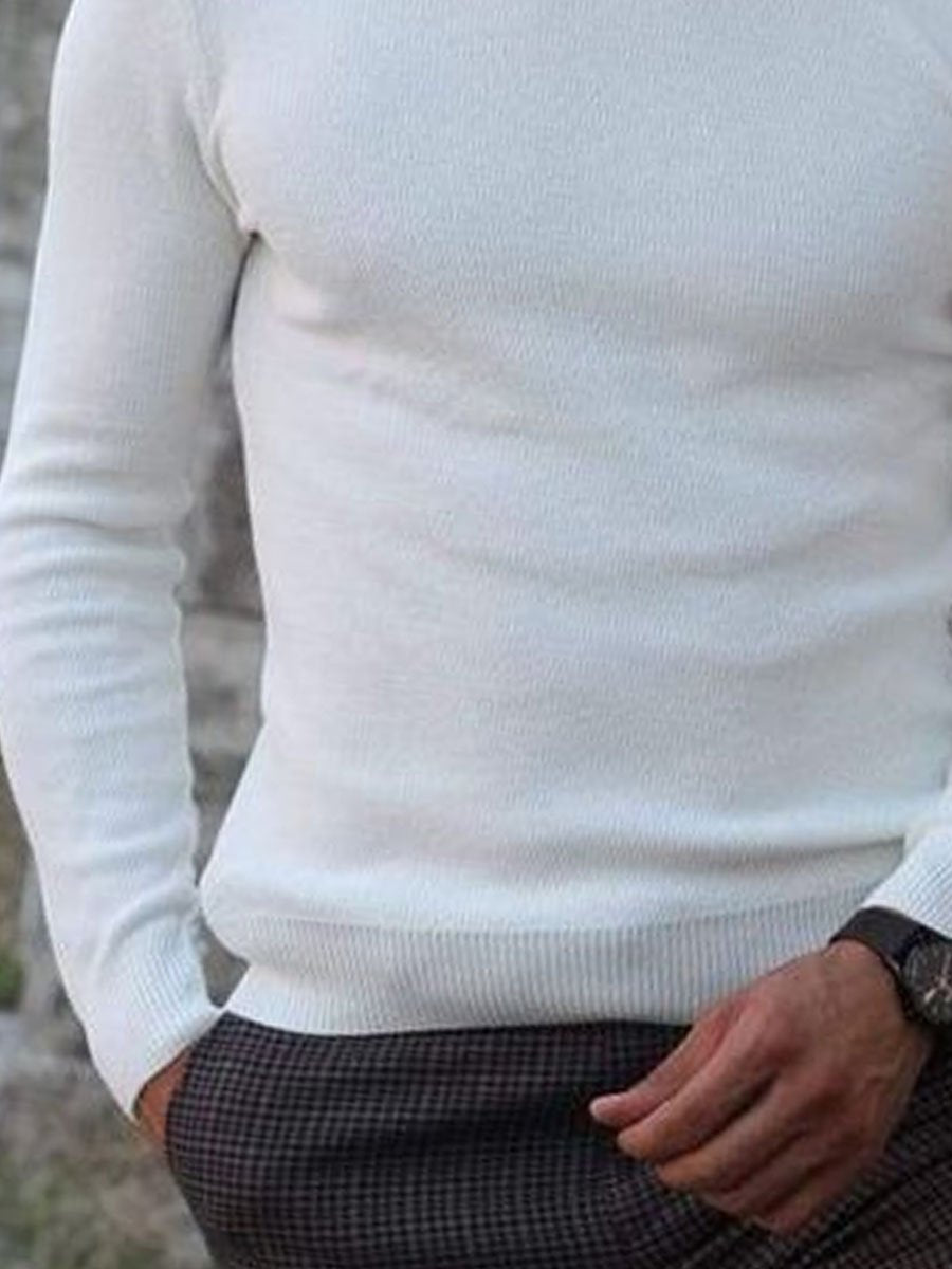 Bílý univerzální svetr s rolákem, pletený 56332429D