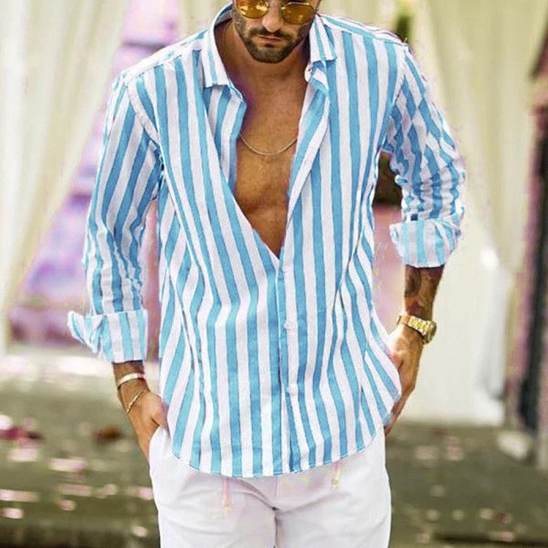 Pánská košile s dlouhým rukávem v pruhovaném designu 67559330X