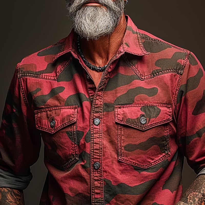 Pánská cargo košile v camouflage s klopou a kapsou na prsou 17623334Z