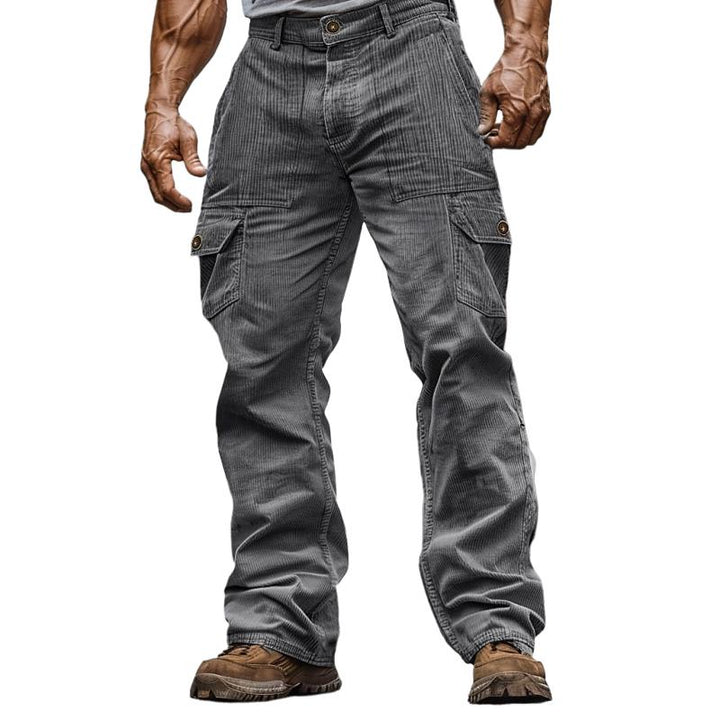 Pánské jednobarevné cargo kalhoty s mnoha kapsami, rovné nohavice 99285390Y