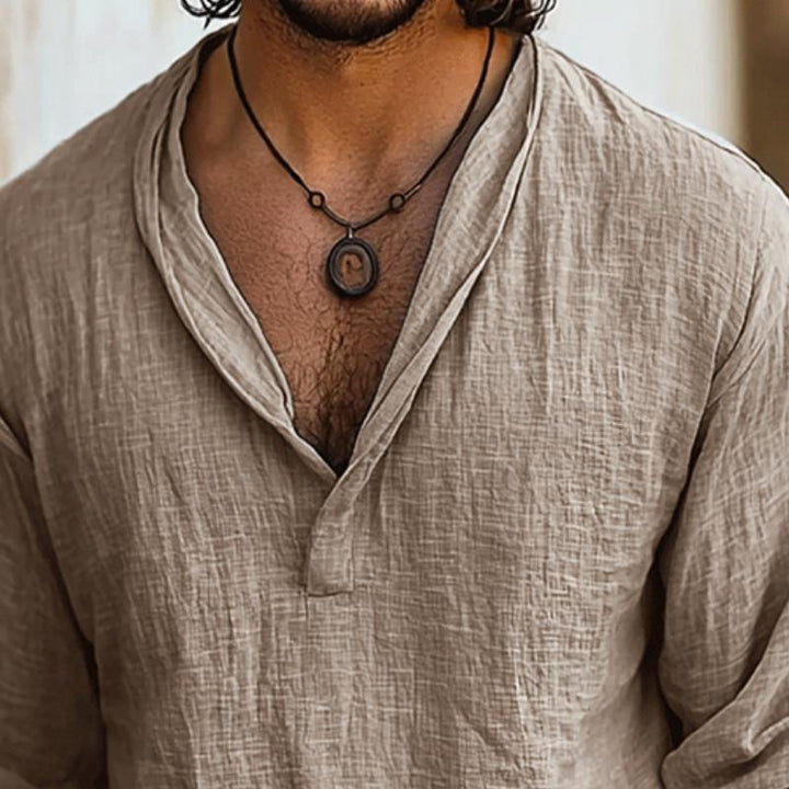 Pánská retro casual košile z bavlny a lnu s dlouhým rukávem 45851855TO