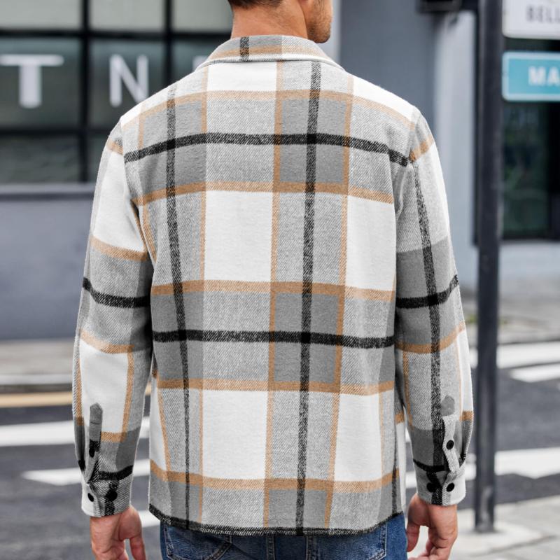 Pánská Flanelová Košile v Károvaném Vintage Stylu s Dlouhým Rukávem 17882382Y