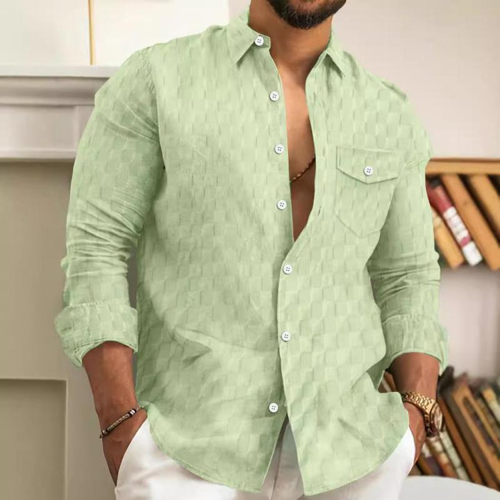 Pánská kostkovaná košile s kapsičkou na hrudi, s dlouhým rukávem 10101676Y