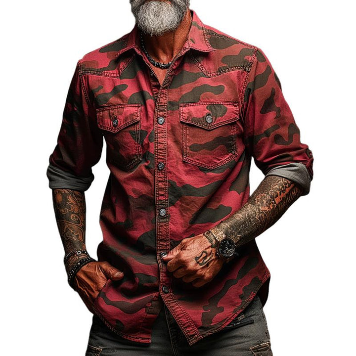 Pánská cargo košile v camouflage s klopou a kapsou na prsou 17623334Z