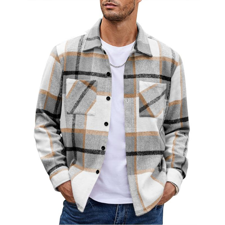 Pánská Flanelová Košile v Károvaném Vintage Stylu s Dlouhým Rukávem 17882382Y