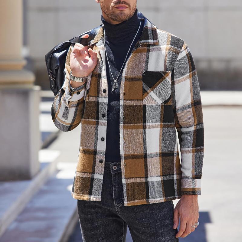 Pánská Flanelová Košile v Károvaném Vintage Stylu s Dlouhým Rukávem 17882382Y