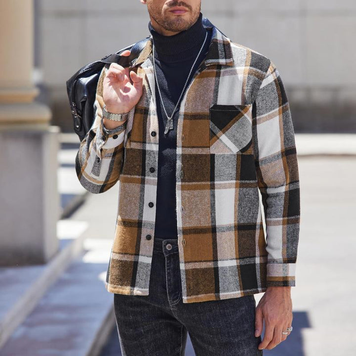 Pánská Flanelová Košile v Károvaném Vintage Stylu s Dlouhým Rukávem 17882382Y