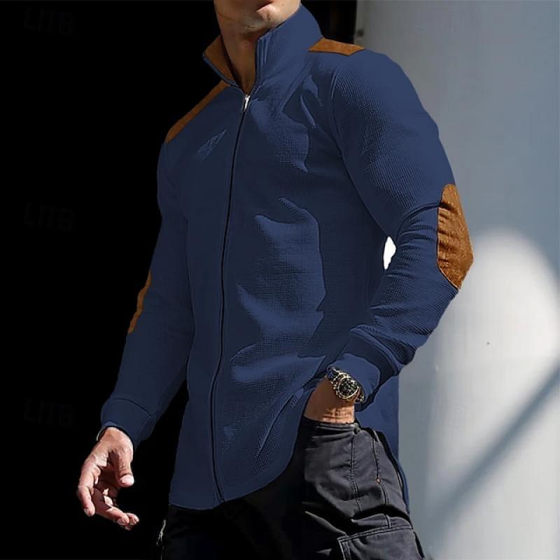 Pánská košile s dlouhým rukávem se zipem a stojáčkem v barevném bloku 68983896Y