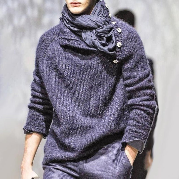 Pánský svetr s dlouhým rukávem a knoflíky v jednobarevném provedení 21588765Z