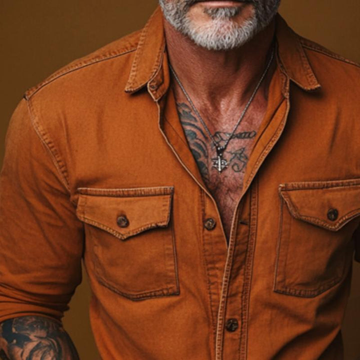 Pánská retro casual košile s dlouhým rukávem a kapsou 51033666TO