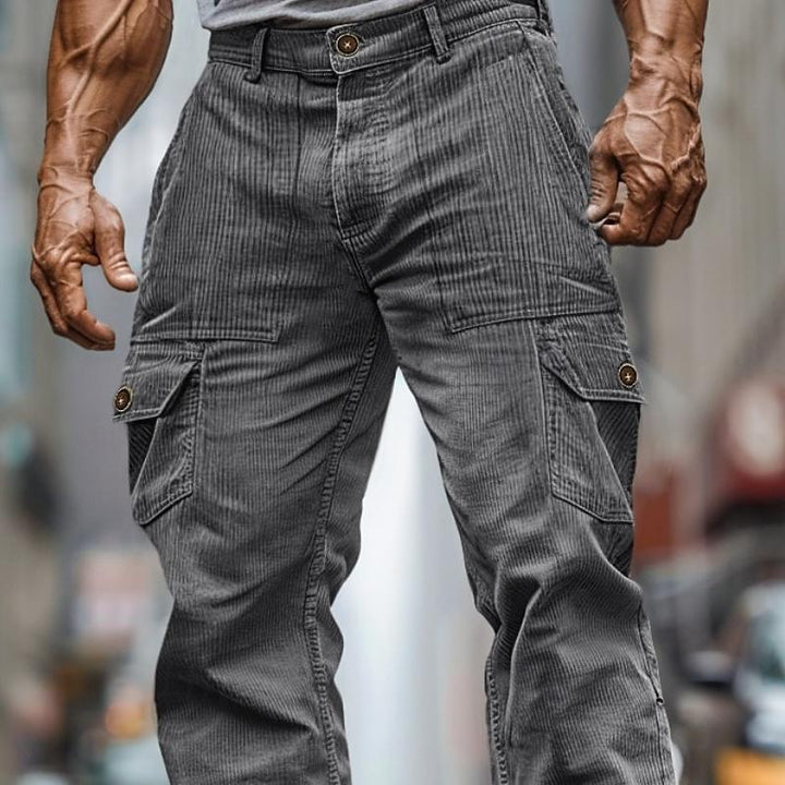 Pánské jednobarevné cargo kalhoty s mnoha kapsami, rovné nohavice 99285390Y