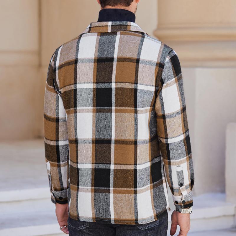 Pánská Flanelová Košile v Károvaném Vintage Stylu s Dlouhým Rukávem 17882382Y