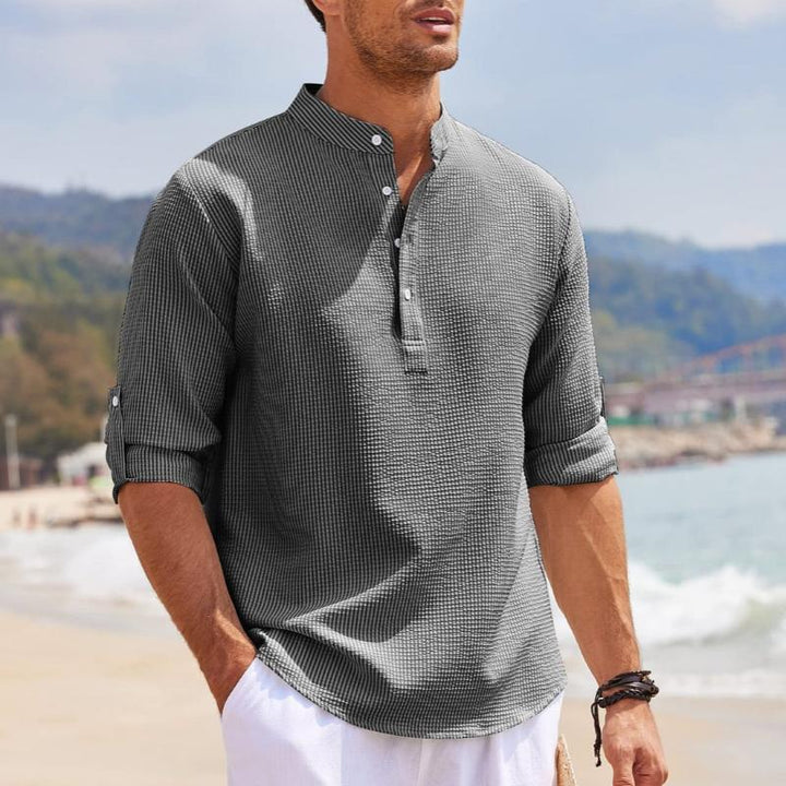 Pánská košile s límečkem typu stand a ohrnutými rukávy 19984852Y