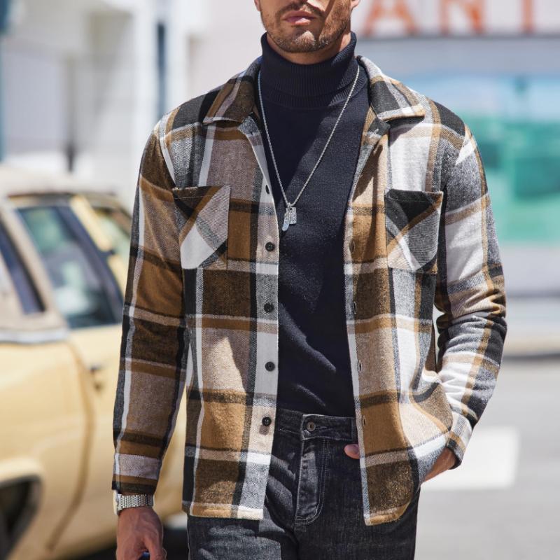 Pánská Flanelová Košile v Károvaném Vintage Stylu s Dlouhým Rukávem 17882382Y