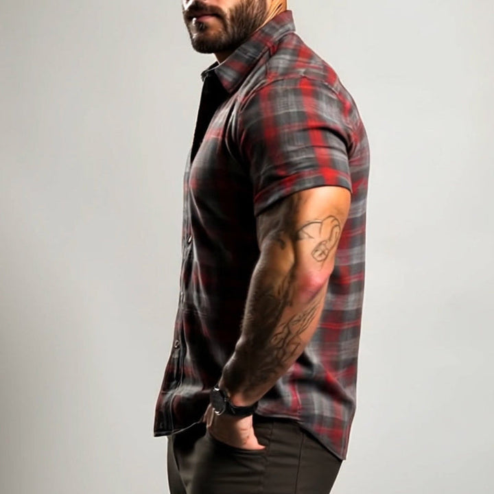 【24-hodinové odesílání】Pánská retro casual košile s krátkým rukávem a límečkem v kostkovaném vzoru MTA1782C7TO